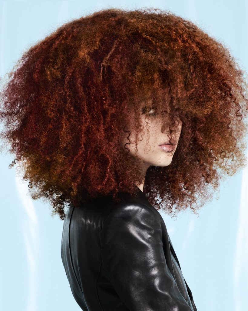 Brünette Locken mit Kupfer-Akzenten und Haarspitzen in Zimt und Bronze von Rainbow Room International