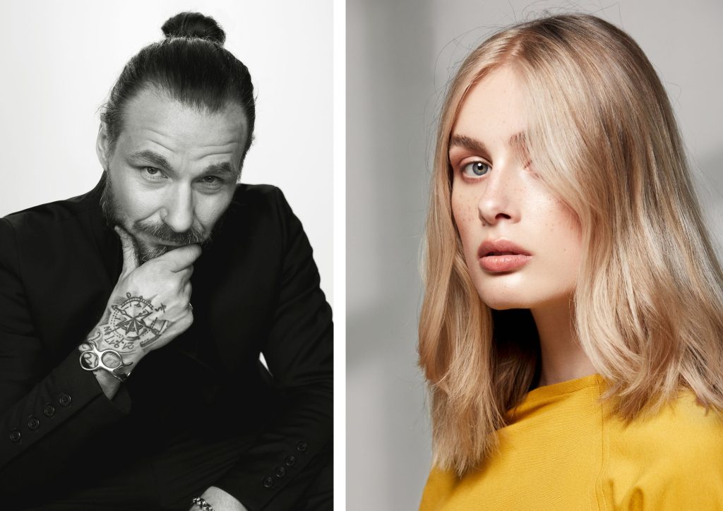 Damian Tworuschka und ein blondes Model. Im Sommer 2025 arbeitet er mit Schattierungen im Blond für sanfte Kontraste
