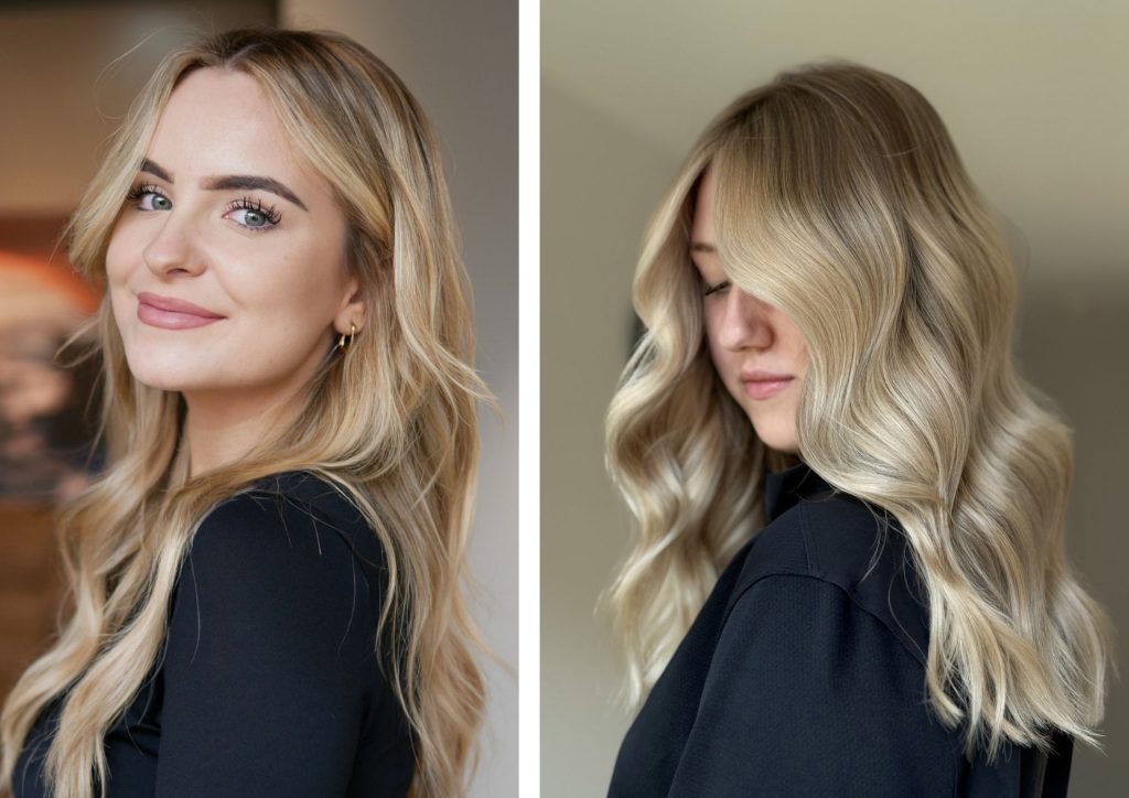 Janice Lehrke und eine Kundin in Naturblond mit Highlights