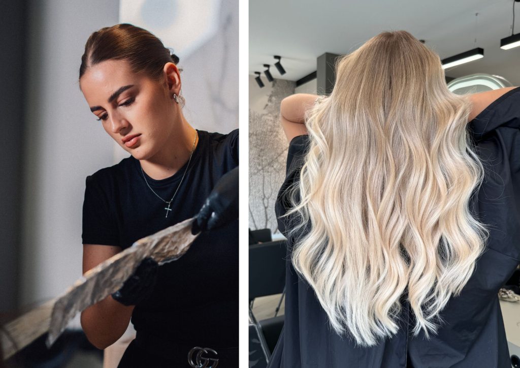 Katrin Dederer und eine Kundin mit Creamy Blond