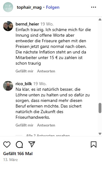 Mindestlohn Friseure im Fokus - das gilt 2025 3 Mindestlohn Friseure Kommentarspalte Instagram