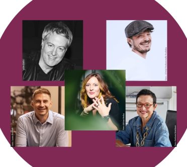 Vorlage Kopfbild Homepage TOP Salon 2026 Bildcollage der TOP Salon Jury 2026: Rebecca Kandler, Franca Schnell, Robert Zimmermann, Mike Karg, Christoph Filser