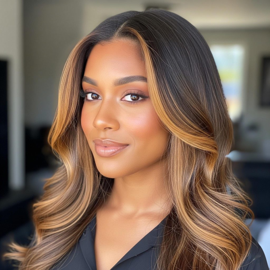 Airtouch: Die ultimative Haartechnik für einzigartig, natürliche Strähnen 2025 7 Eine POC Frau mit Face Framing Highlights.