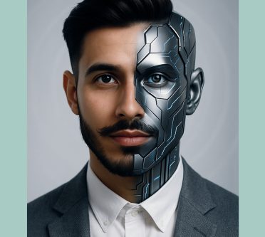 KI-erstellt: Zwitterwesen aus Friseur Burak Aydogdu und einem künstlichen Mensch