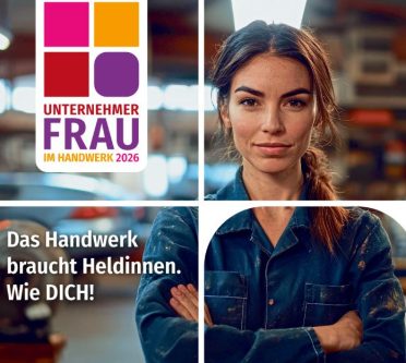 Ein Frau blickt ins Bild, Werbekampagne für Unternehmerin des Jahres der Handwerkzeitung