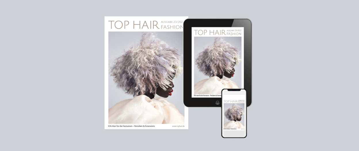 Titelcover der TOP HAIR Fashion Ausgabe 23/22 zum Thema Festfrisuren, Extensions und Perücken